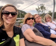Trying to be brave on the chair lift…& stay dry – Deva, Vicky, Tammy & Marcy